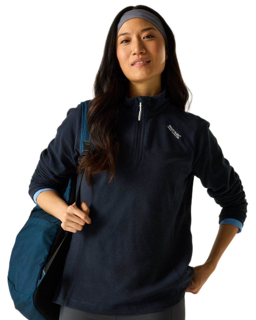 Navy Blue Coloured Regatta Womens Montes Lightweight Half-Zip Fleece on white background 