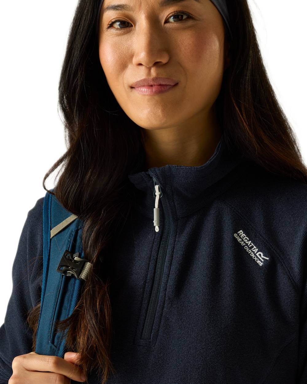 Navy Blue Coloured Regatta Womens Montes Lightweight Half-Zip Fleece on white background 