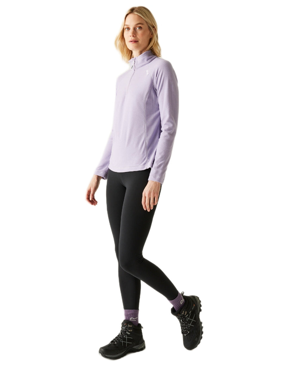 Wisteria Lilac Thistle Coloured Regatta Womens Montes Lightweight Half-Zip Fleece on white background 