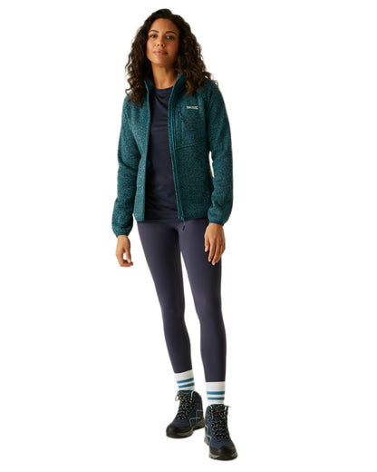 Blue Coloured Regatta Womens Newhill Hooded Full Zip Fleece on white background 