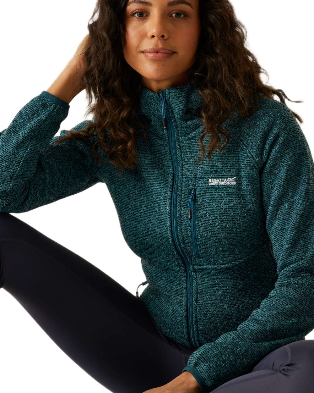 Blue Coloured Regatta Womens Newhill Hooded Full Zip Fleece on white background 