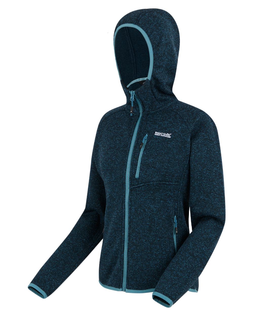 Blue Coloured Regatta Womens Newhill Hooded Full Zip Fleece on white background 