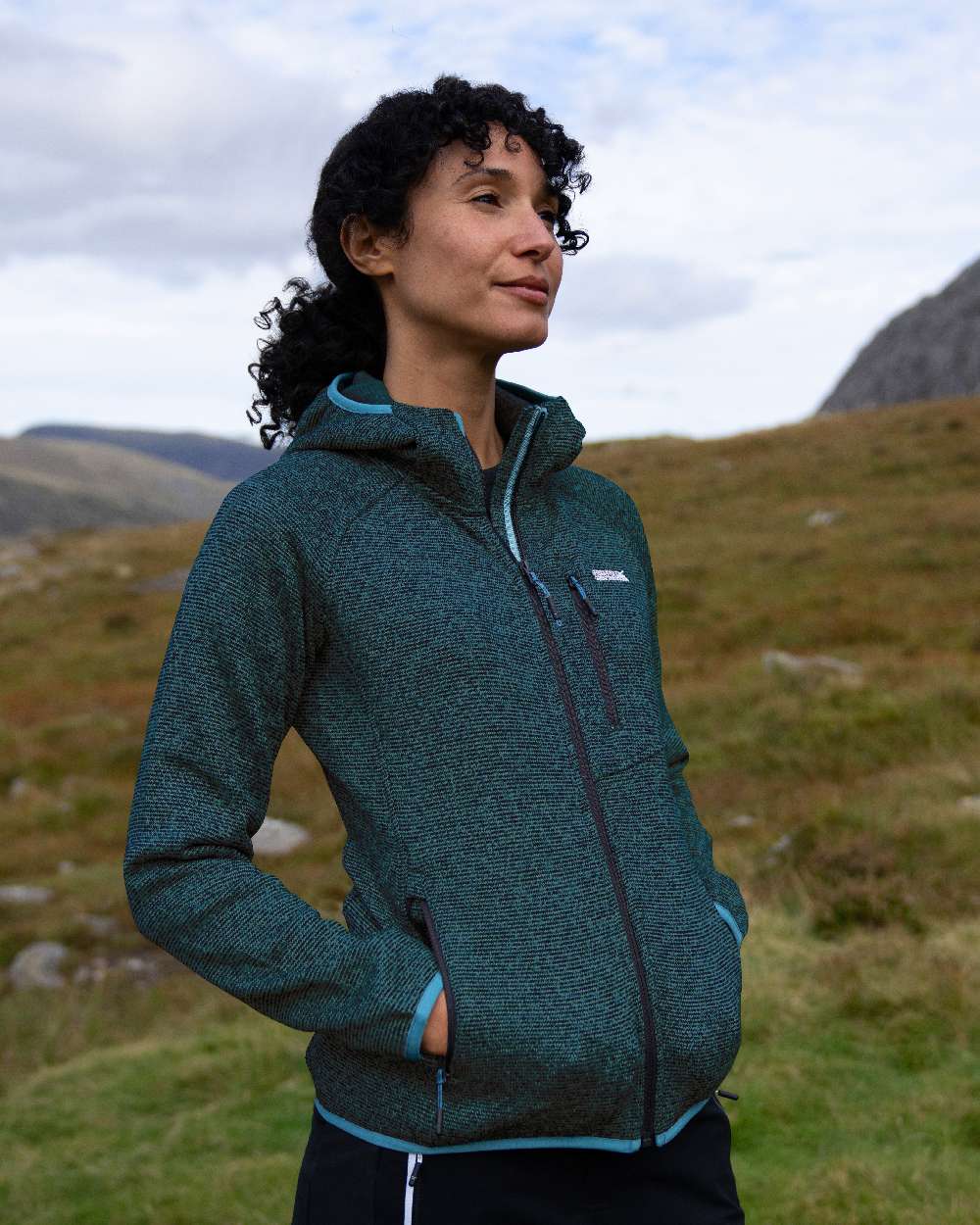 Blue Coloured Regatta Womens Newhill Hooded Full Zip Fleece on mountain background 