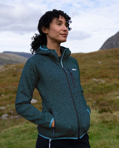 Blue Coloured Regatta Womens Newhill Hooded Full Zip Fleece on mountain background 