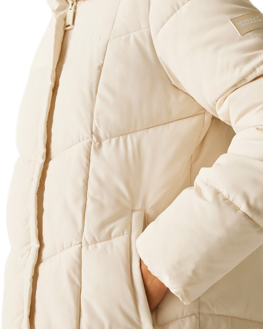 Light Vanilla Coloured Regatta Womens Nurie Quilted Jacket on white background 