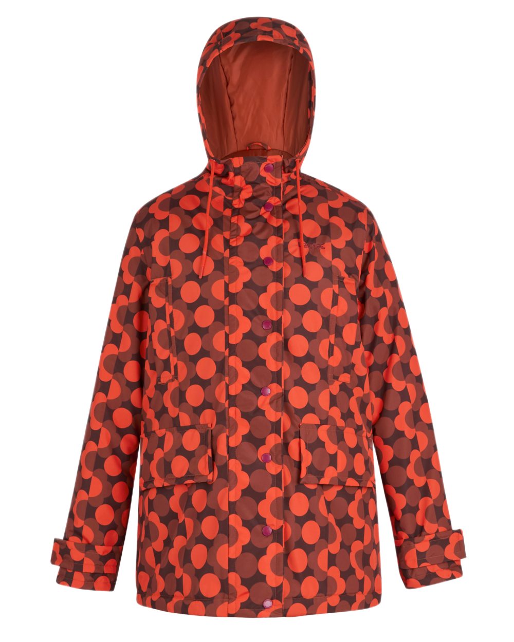 Frilly Flower Red Coloured Regatta Womens Orla Kiely Mid Length Waterproof Jacket on white background 
