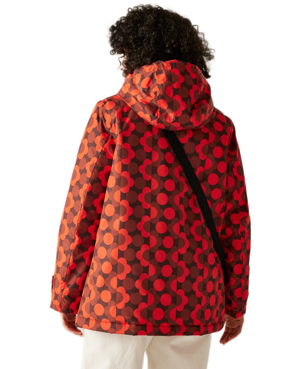 Frilly Flower Red Coloured Regatta Womens Orla Kiely Mid Length Waterproof Jacket on white background 