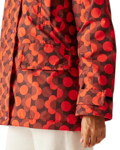 Frilly Flower Red Coloured Regatta Womens Orla Kiely Mid Length Waterproof Jacket on white background 