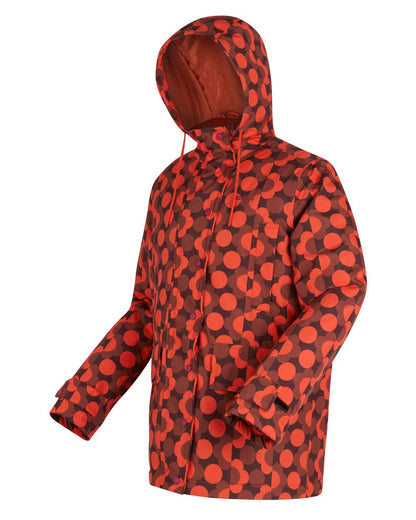Frilly Flower Red Coloured Regatta Womens Orla Kiely Mid Length Waterproof Jacket on white background 