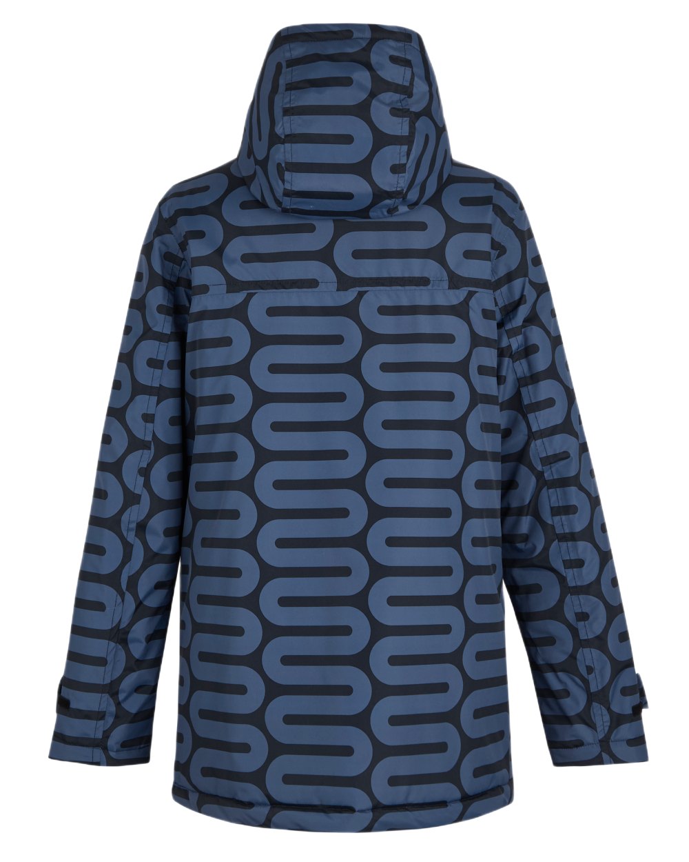 Large Wiggle Blue Coloured Regatta Womens Orla Kiely Mid Length Waterproof Jacket on white background 