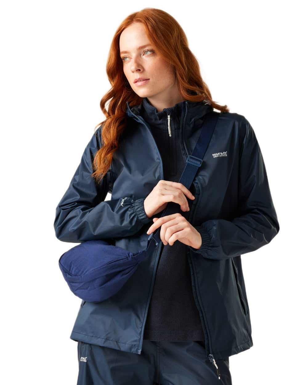 Midnight Coloured Regatta Womens Pack-It III Waterproof Jacket on white background 