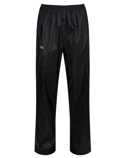 Black Coloured Regatta Womens Pack It Waterproof Overtrousers on white background 