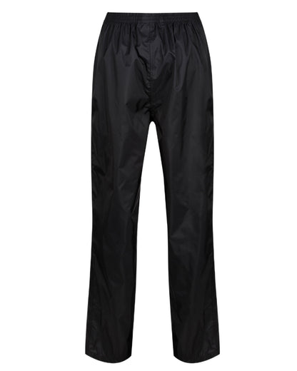 Black Coloured Regatta Womens Pack It Waterproof Overtrousers on white background 