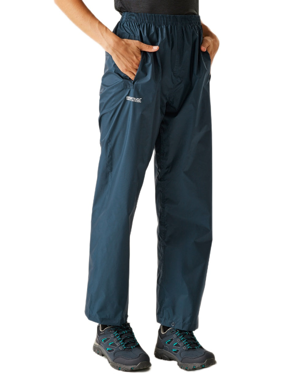 Midnight Coloured Regatta Womens Pack It Waterproof Overtrousers on white background 