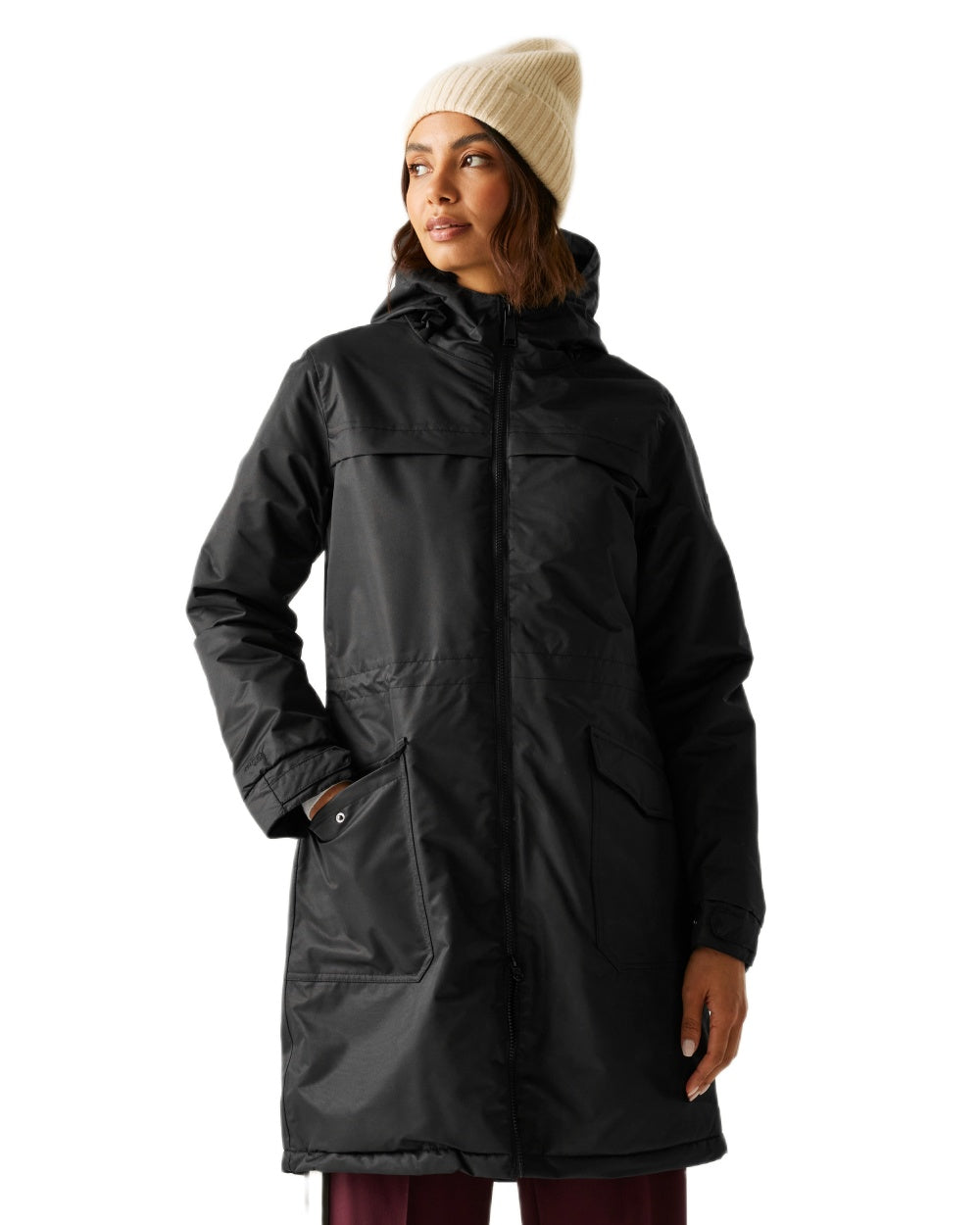 Black Coloured Regatta Womens Romine II Waterproof Parka Jacket on white background 