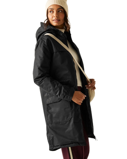 Black Coloured Regatta Womens Romine II Waterproof Parka Jacket on white background 