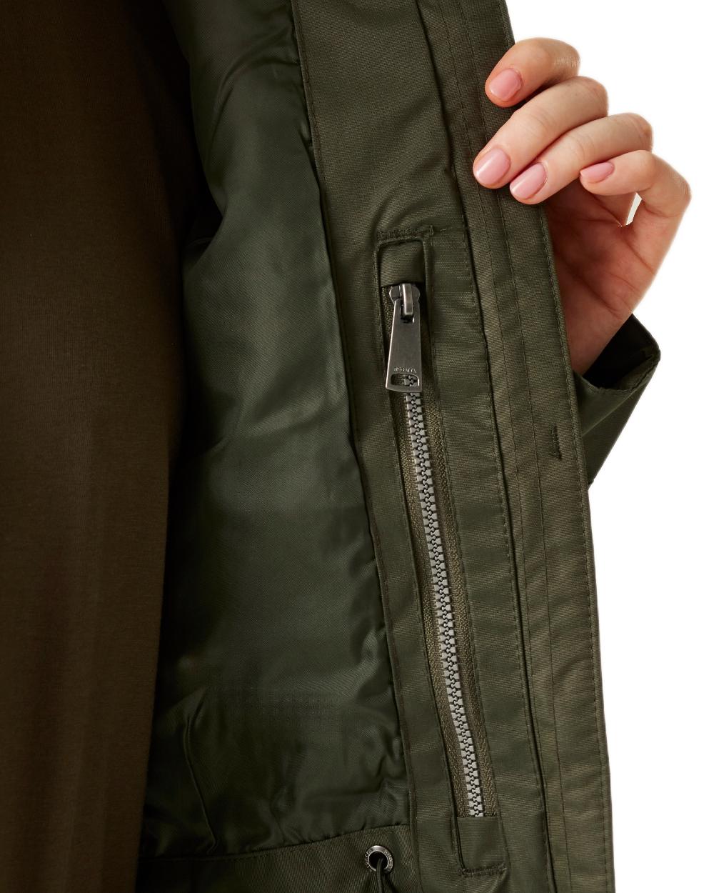 Dark Khaki Black Coloured Regatta Womens Romine II Waterproof Parka Jacket on white background 