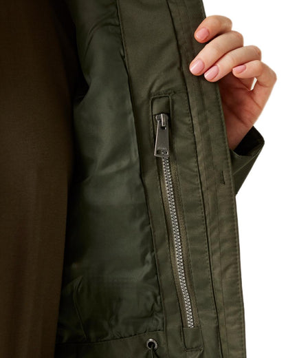 Dark Khaki Black Coloured Regatta Womens Romine II Waterproof Parka Jacket on white background 