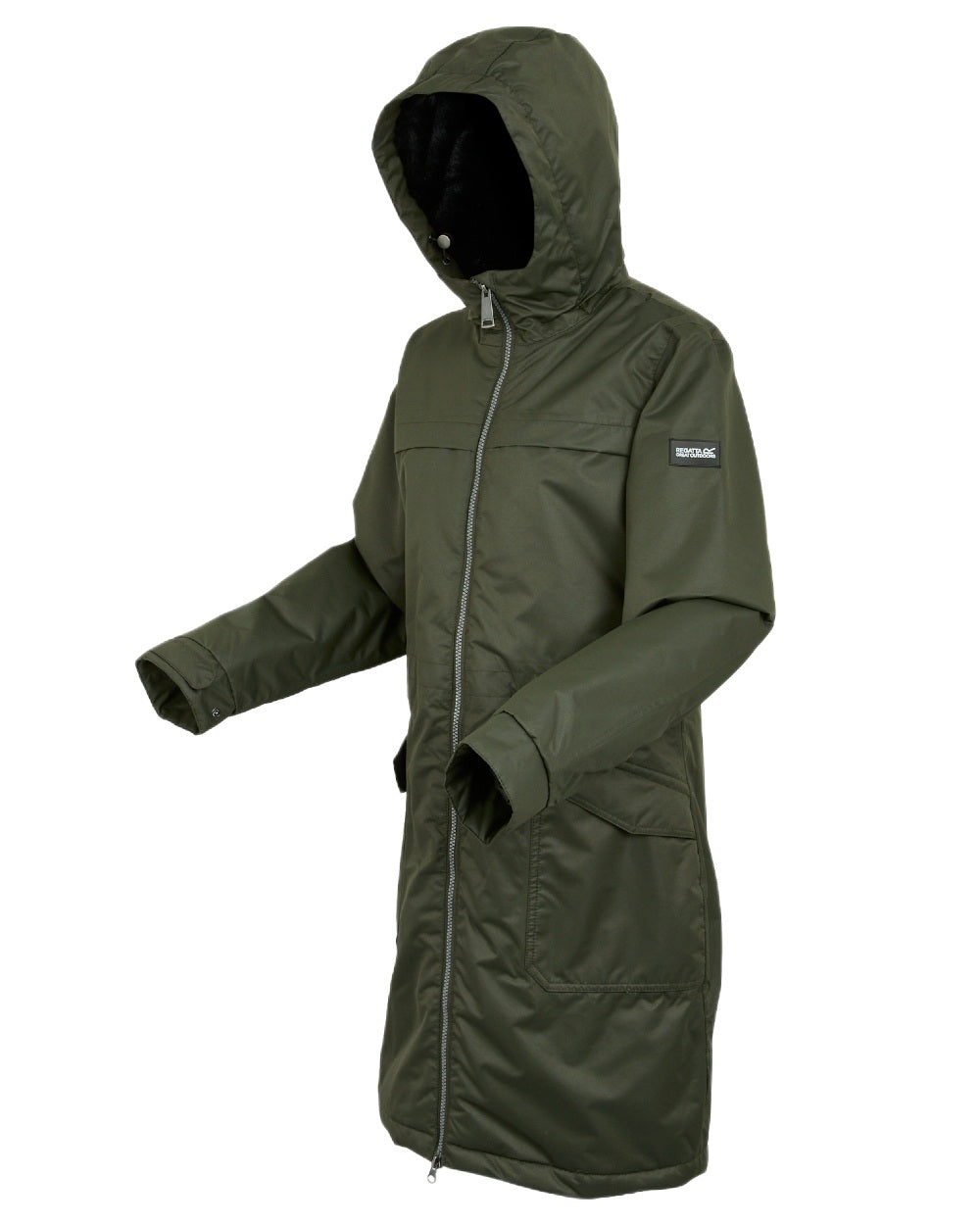 Dark Khaki Black Coloured Regatta Womens Romine II Waterproof Parka Jacket on white background 