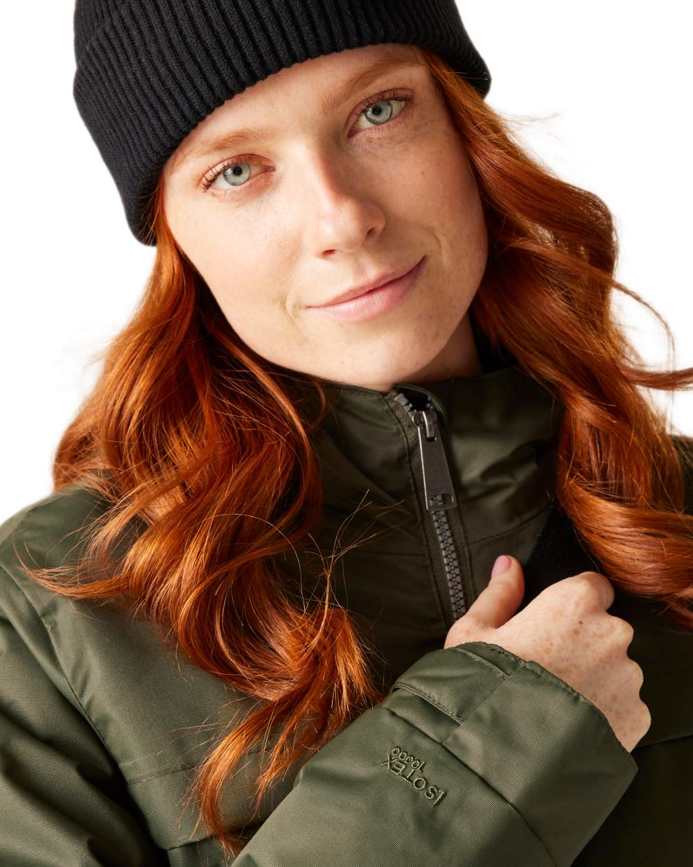 Dark Khaki Black Coloured Regatta Womens Romine II Waterproof Parka Jacket on white background 