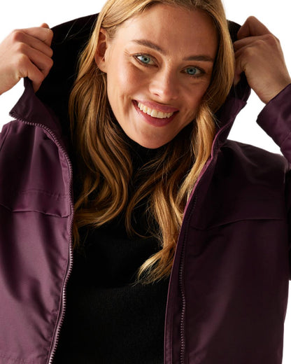 Fig Black Coloured Regatta Womens Romine II Waterproof Parka Jacket on white background 