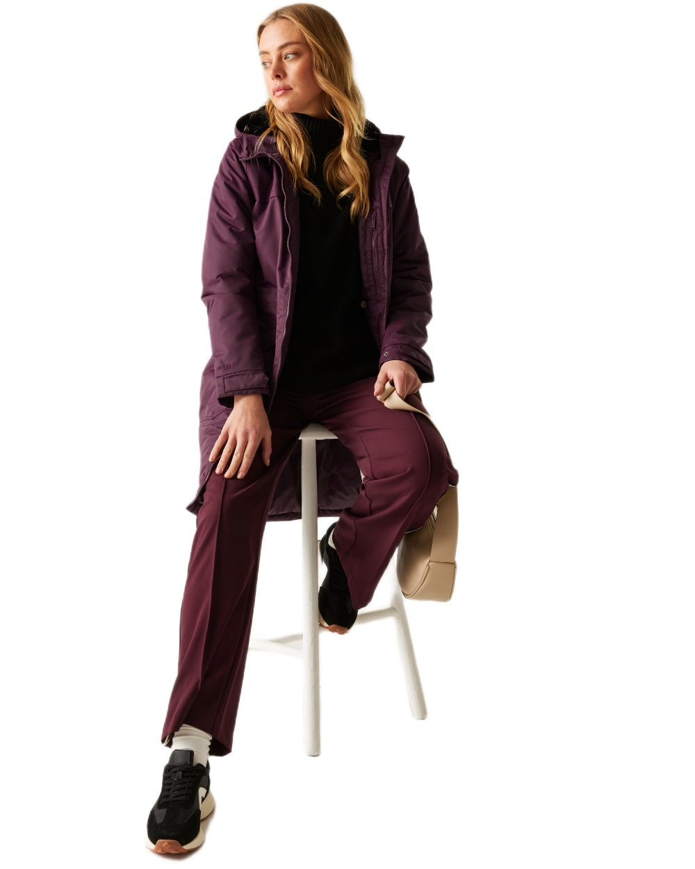 Fig Black Coloured Regatta Womens Romine II Waterproof Parka Jacket on white background 
