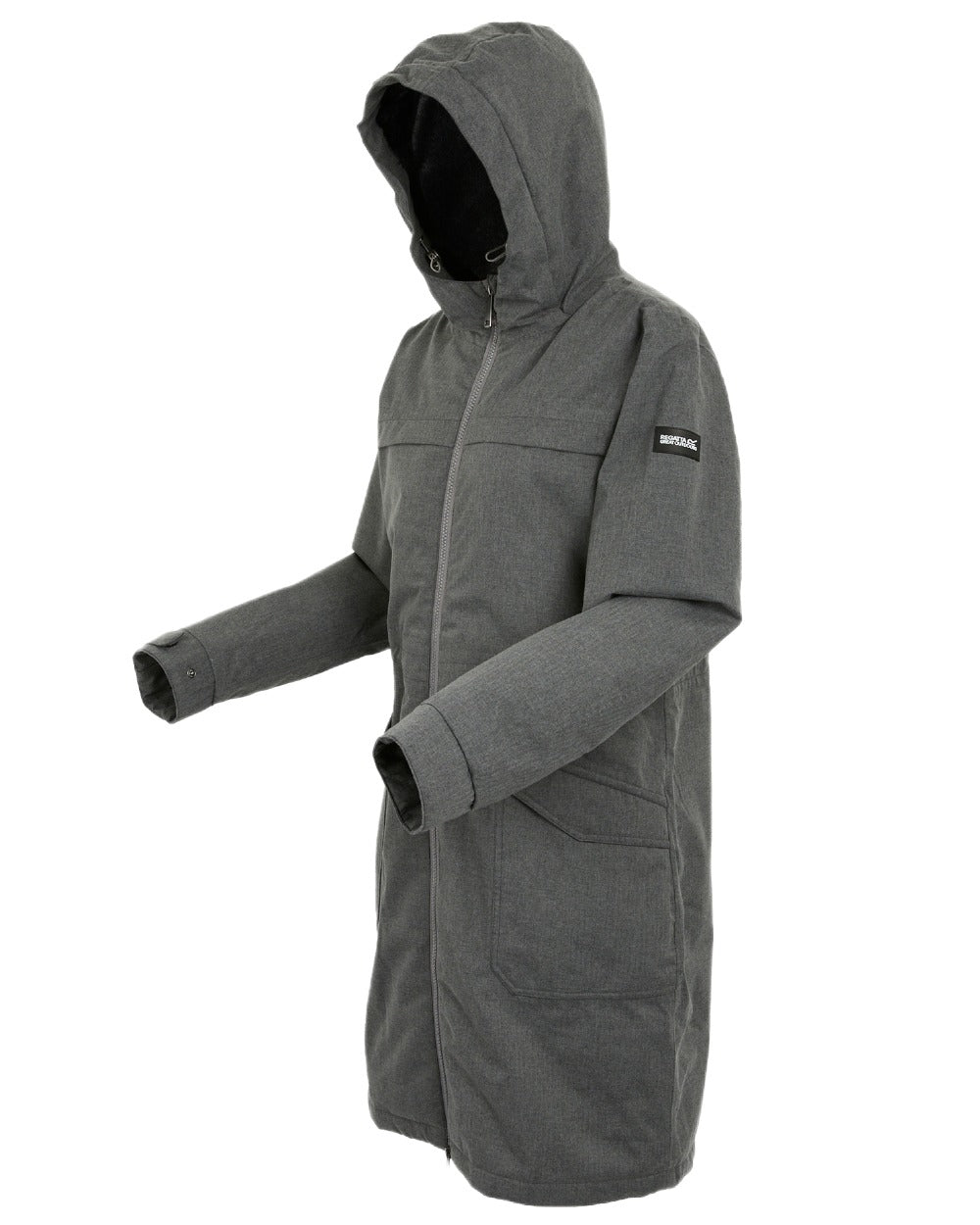 Grey Sky Marl Black Coloured Regatta Womens Romine II Waterproof Parka Jacket on white background 