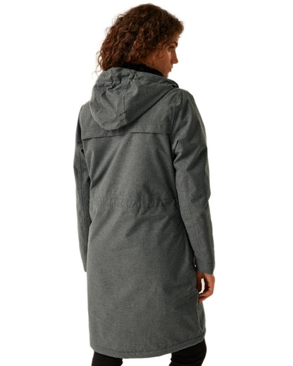 Grey Sky Marl Black Coloured Regatta Womens Romine II Waterproof Parka Jacket on white background 