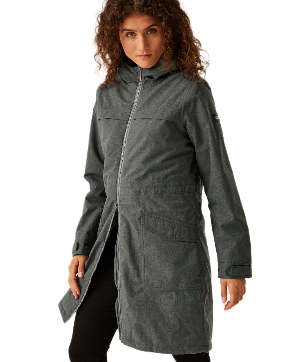 Grey Sky Marl Black Coloured Regatta Womens Romine II Waterproof Parka Jacket on white background 