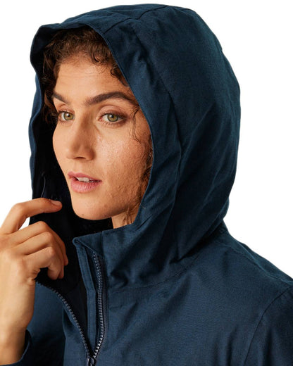 Navy Marl Coloured Regatta Womens Romine II Waterproof Parka Jacket on white background 