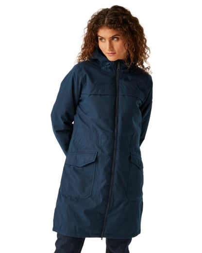 Navy Marl Coloured Regatta Womens Romine II Waterproof Parka Jacket on white background 