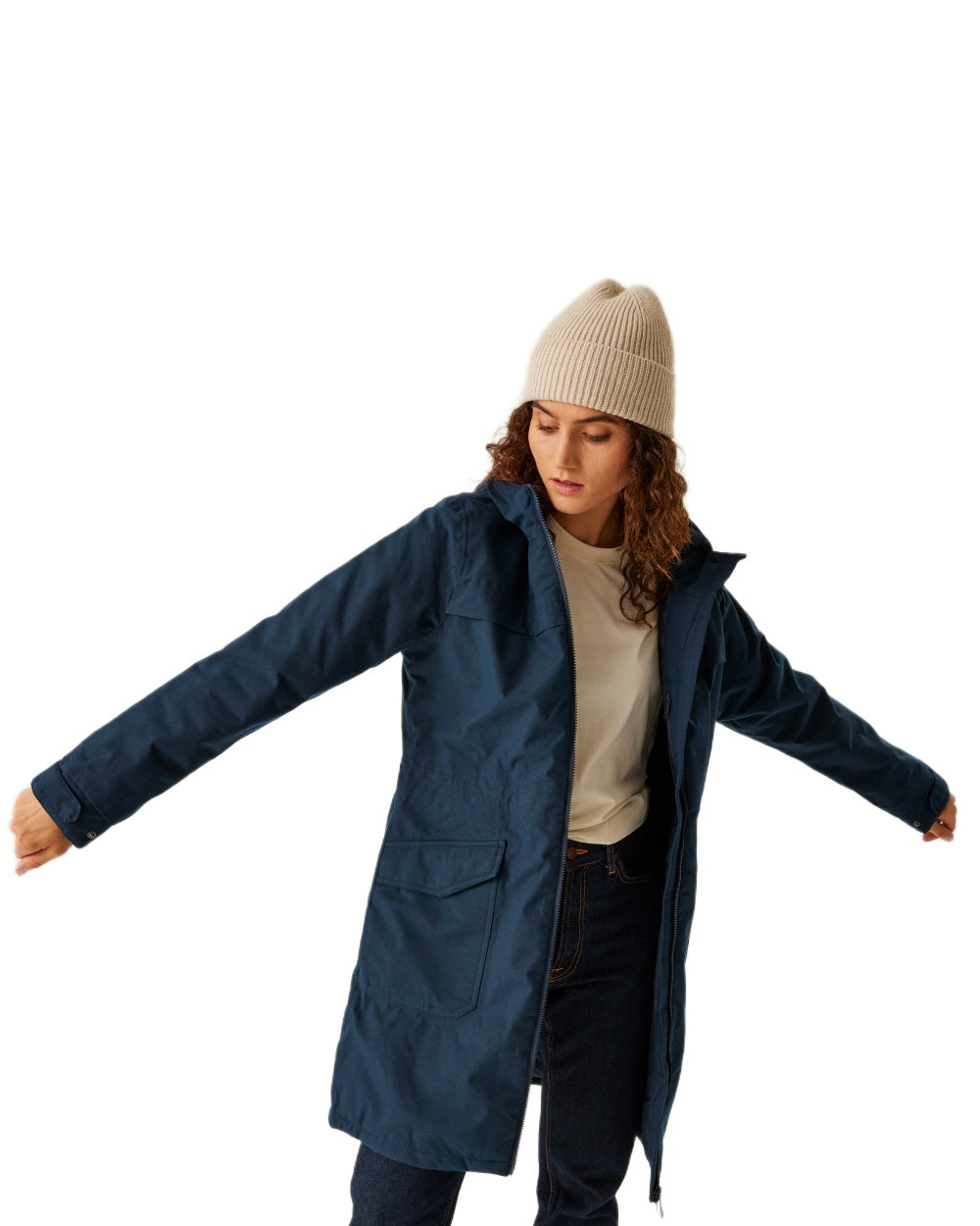 Navy Marl Coloured Regatta Womens Romine II Waterproof Parka Jacket on white background 