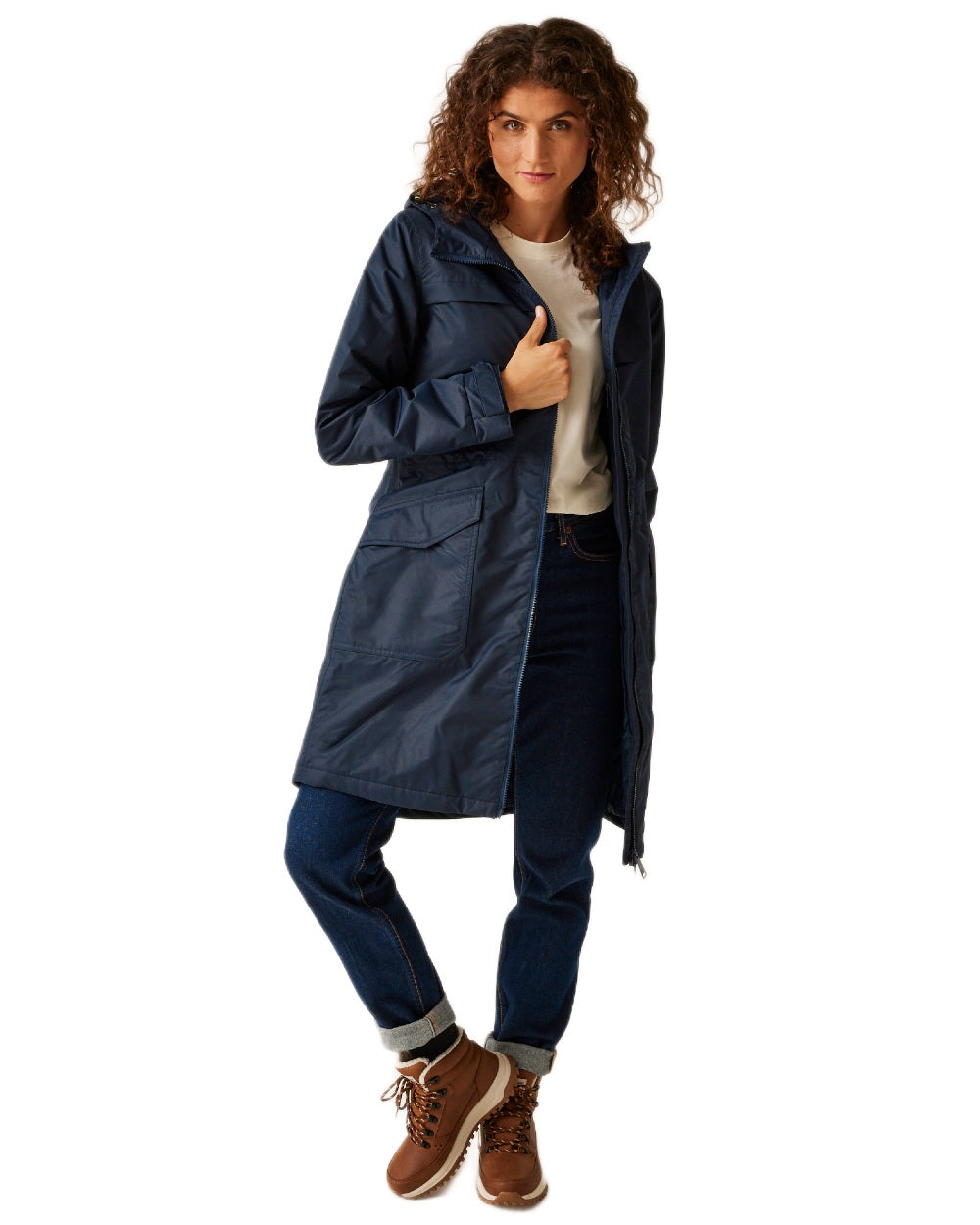 Navy Coloured Regatta Womens Romine II Waterproof Parka Jacket on white background 