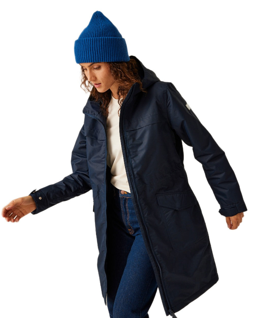 Navy Coloured Regatta Womens Romine II Waterproof Parka Jacket on white background 
