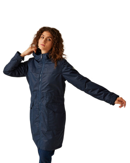 Navy Coloured Regatta Womens Romine II Waterproof Parka Jacket on white background 