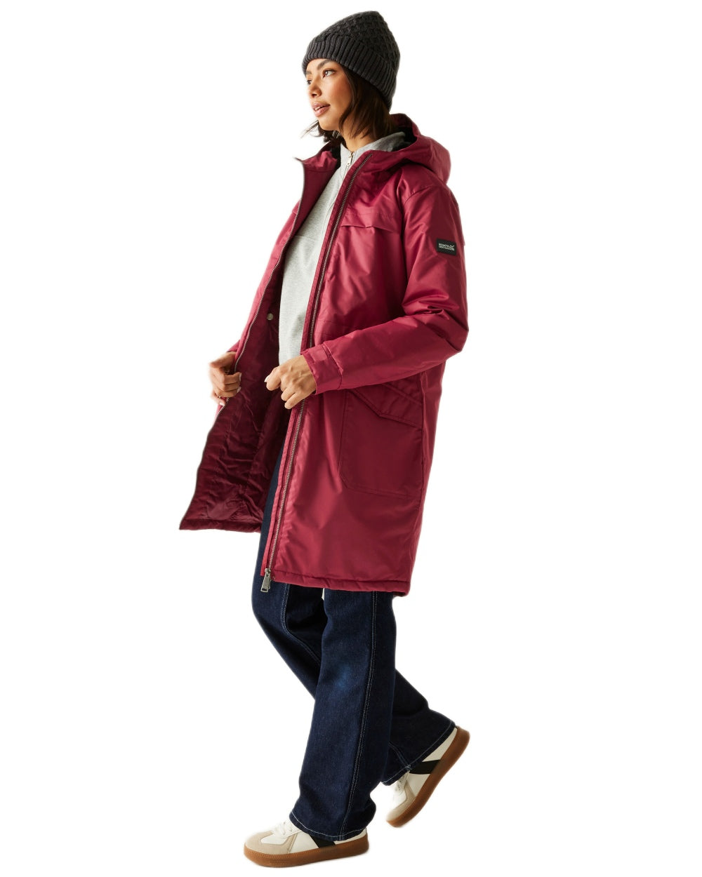 Rumba Red Black Coloured Regatta Womens Romine II Waterproof Parka Jacket on white background 