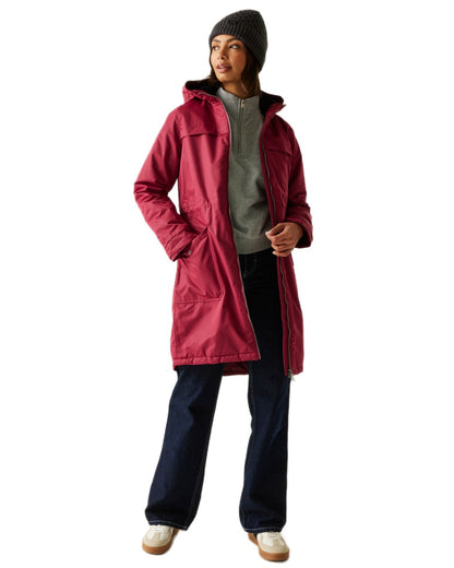 Rumba Red Black Coloured Regatta Womens Romine II Waterproof Parka Jacket on white background 