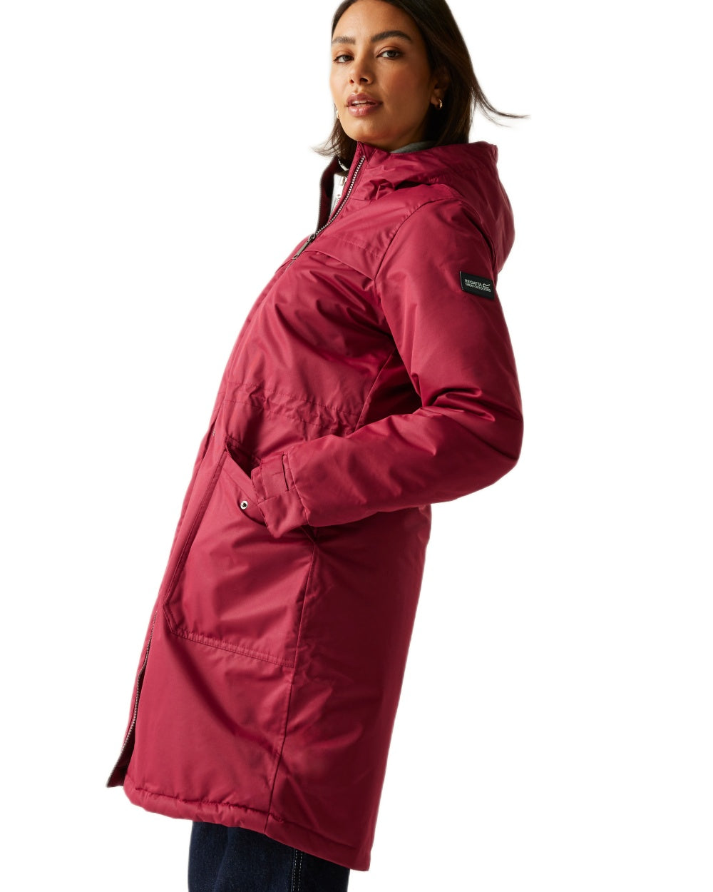 Rumba Red Black Coloured Regatta Womens Romine II Waterproof Parka Jacket on white background 