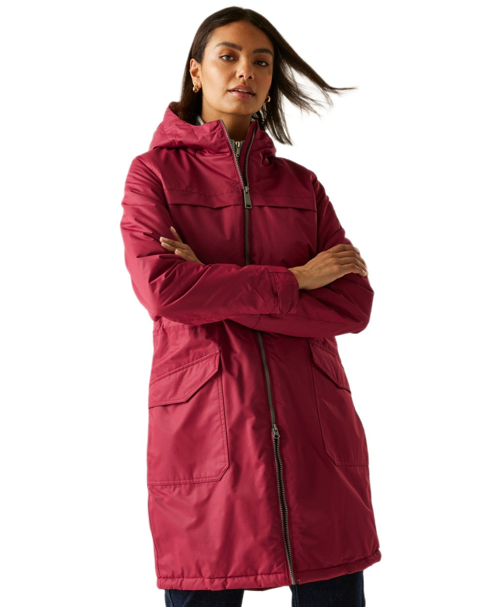 Rumba Red Black Coloured Regatta Womens Romine II Waterproof Parka Jacket on white background 