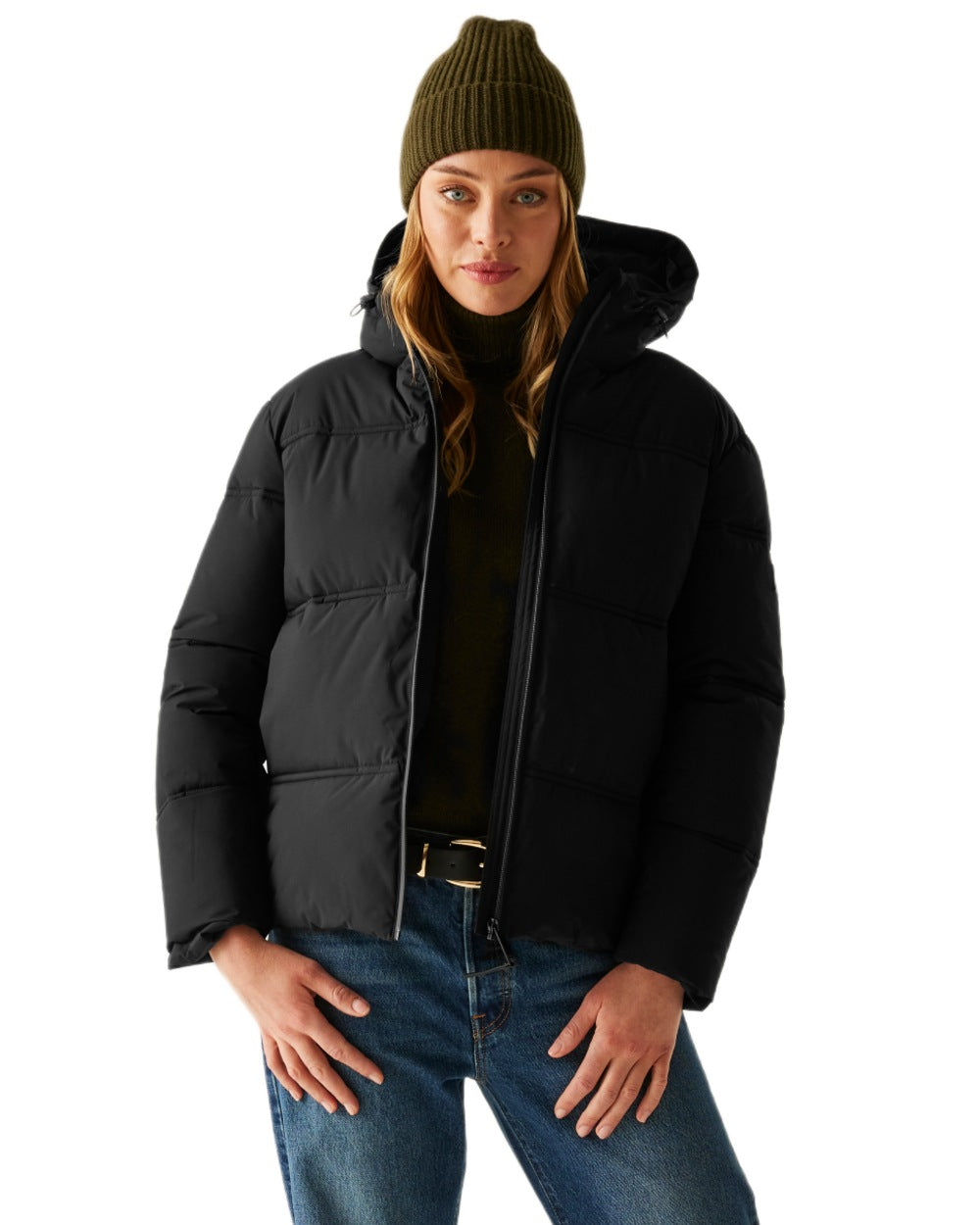 Black Coloured Regatta Womens Roxienne Padded Jacket on white background 