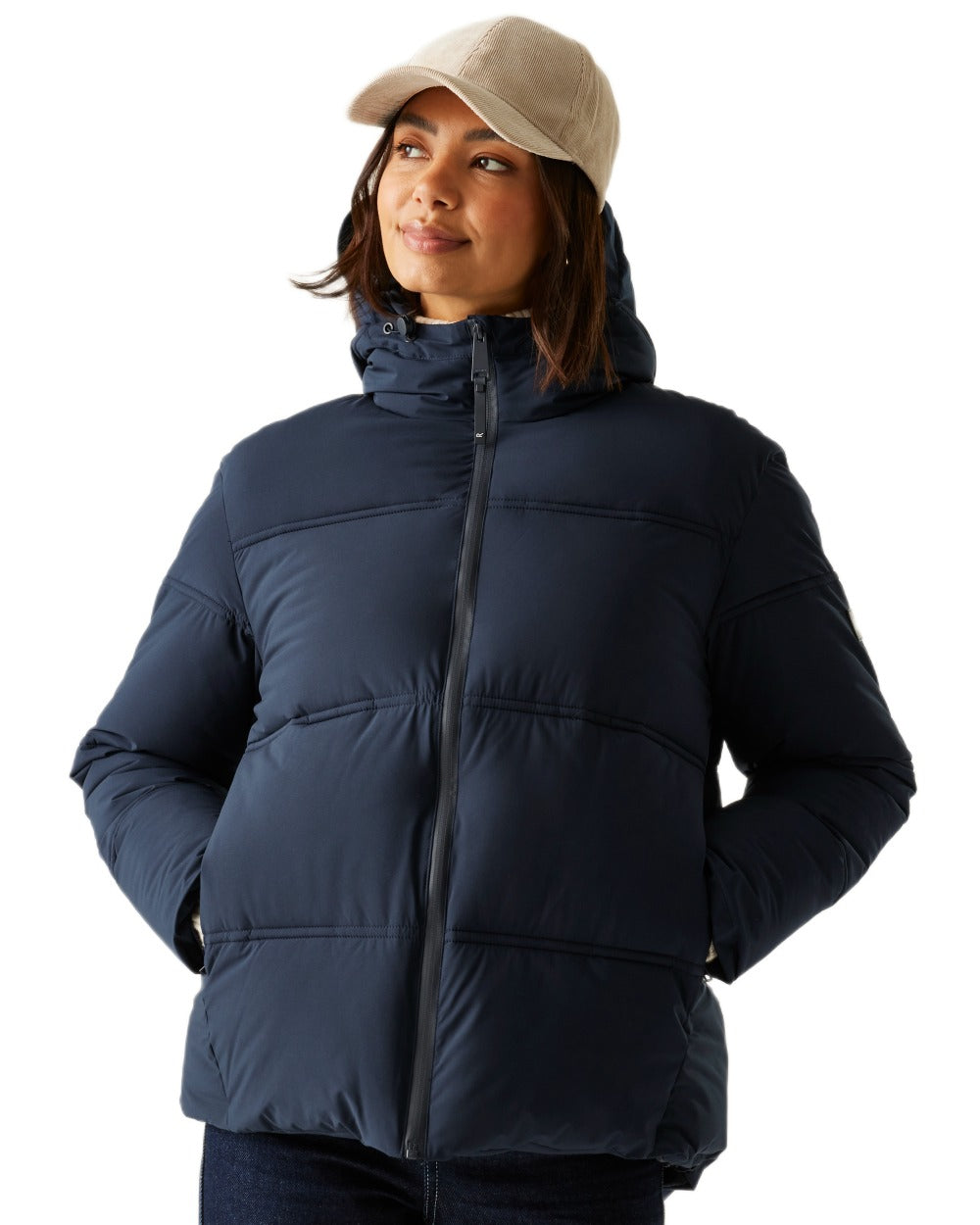 Navy Coloured Regatta Womens Roxienne Padded Jacket on white background 