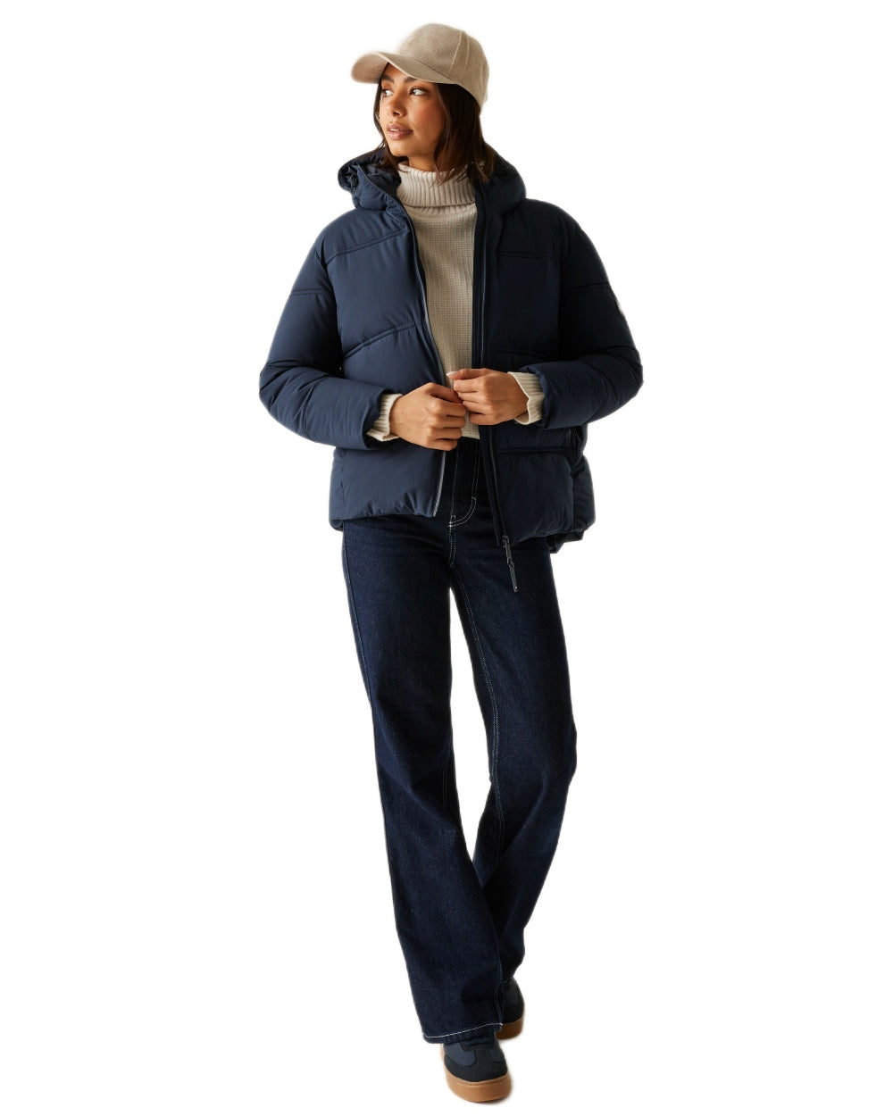 Navy Coloured Regatta Womens Roxienne Padded Jacket on white background 