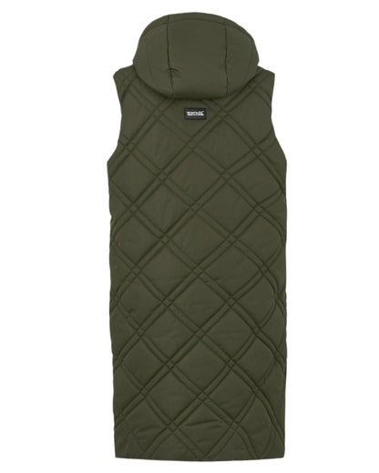 Dark Khaki Coloured Regatta Womens Rurietta Longer Length Bodywarmer on white background 
