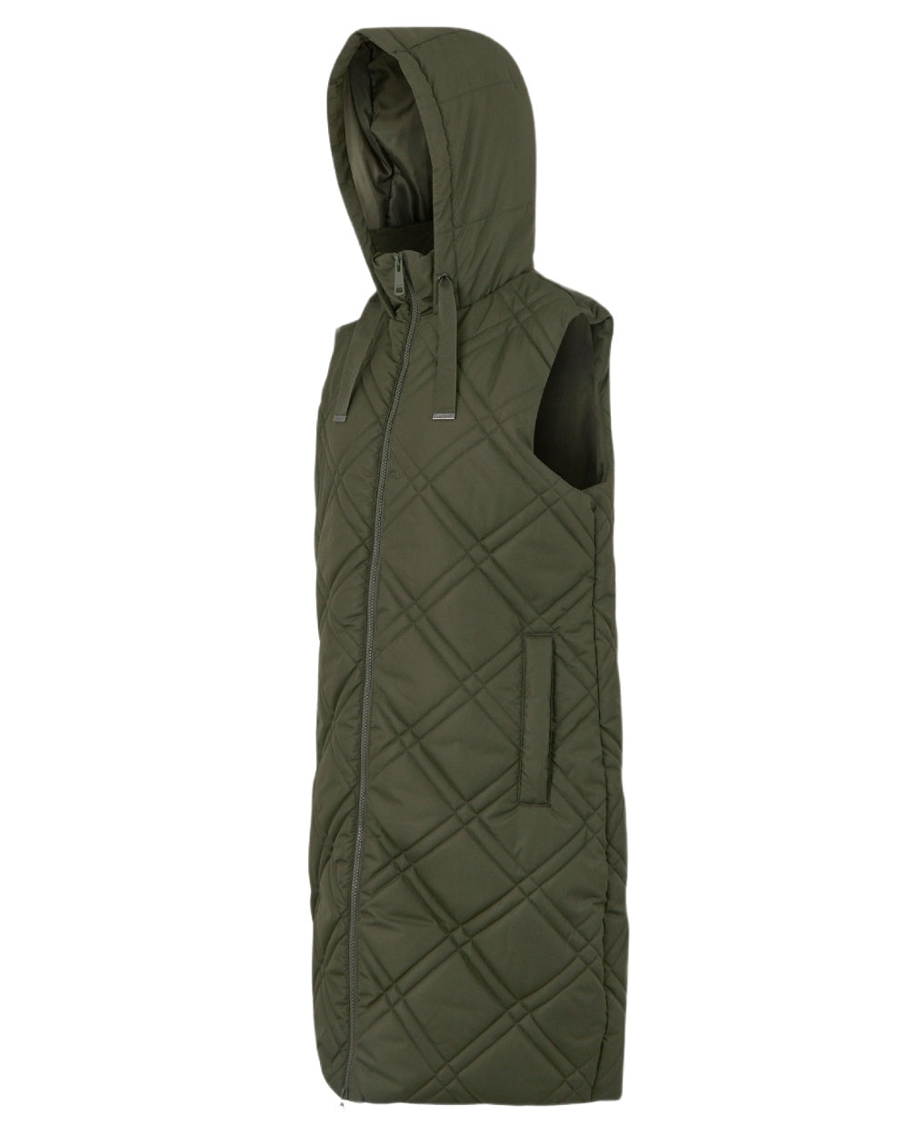 Dark Khaki Coloured Regatta Womens Rurietta Longer Length Bodywarmer on white background 