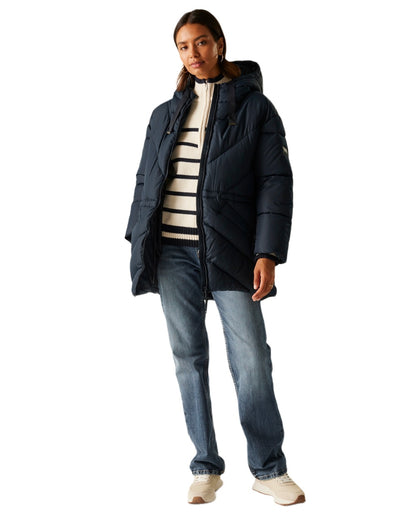 Navy Coloured Regatta Womens Rusey Quilted Jacket on white background 