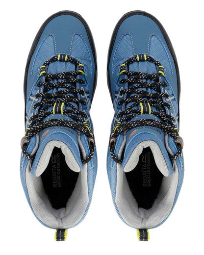 Coronet Blue Lime Punch Coloured Regatta Womens Samaris III Walking Boots on white background 