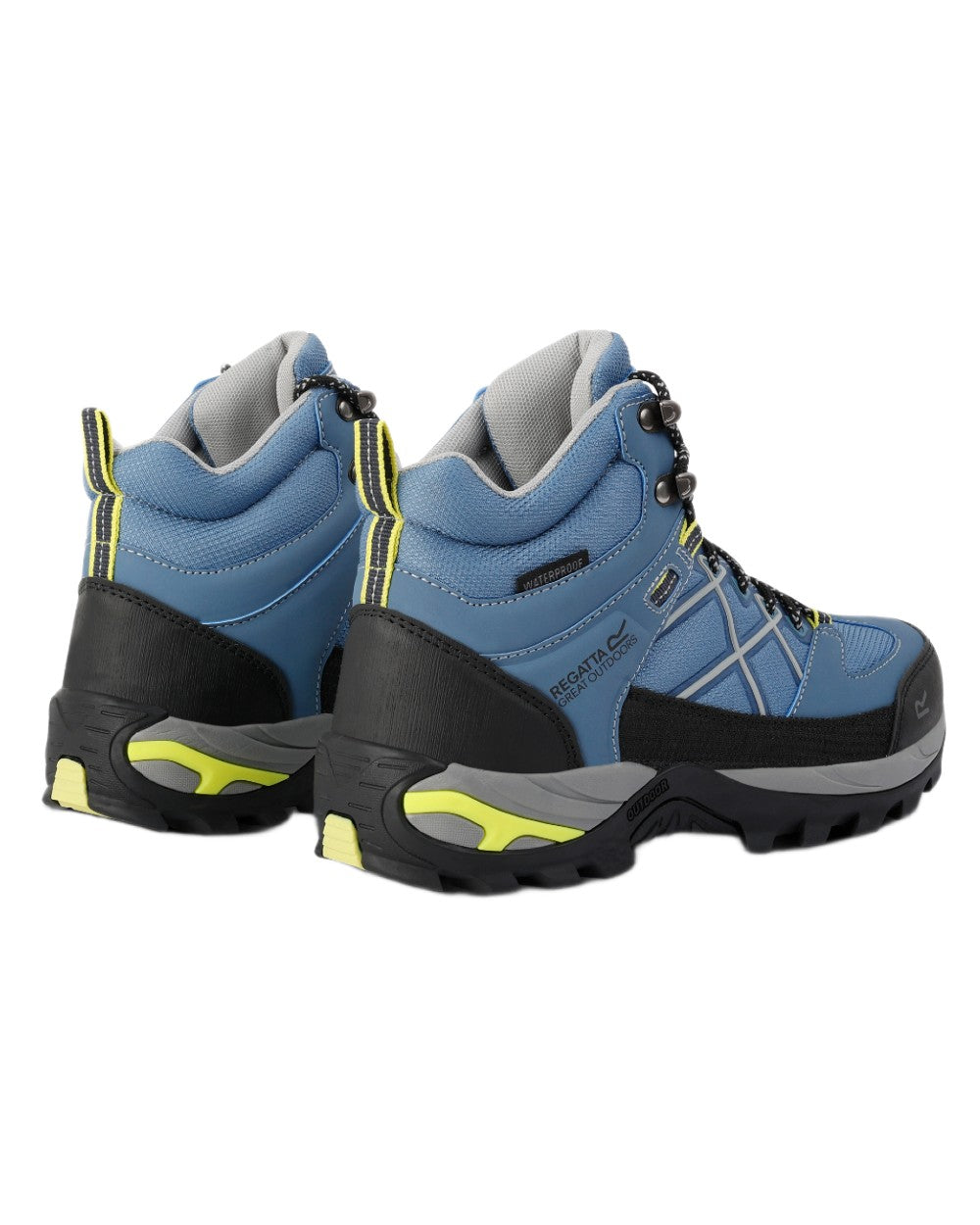 Coronet Blue Lime Punch Coloured Regatta Womens Samaris III Walking Boots on white background 
