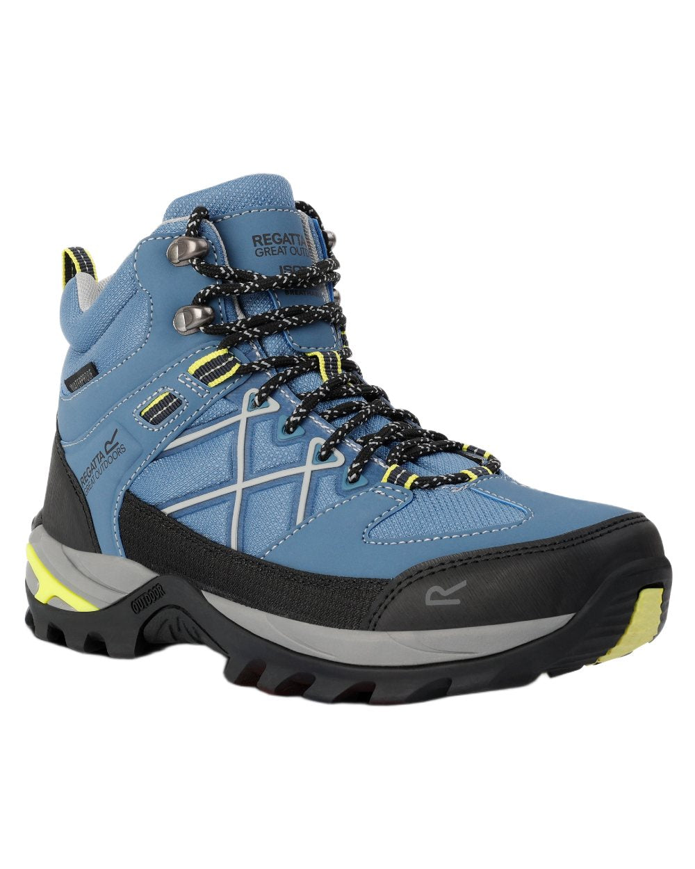 Coronet Blue Lime Punch Coloured Regatta Womens Samaris III Walking Boots on white background 