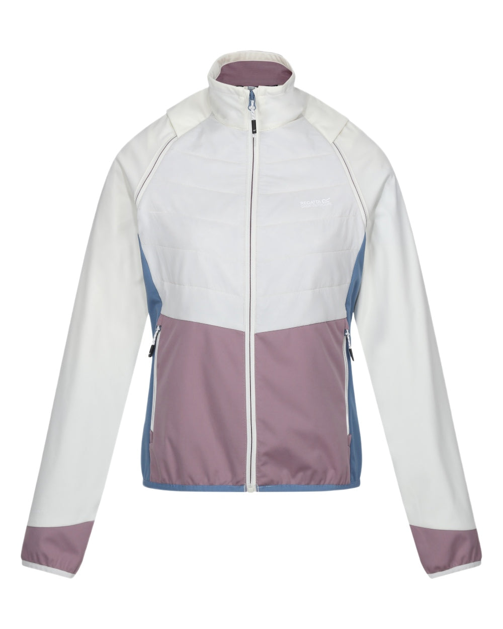 White Heather Coronet Blue Coloured Regatta Womens Steren II Hybrid Jacket on white background 
