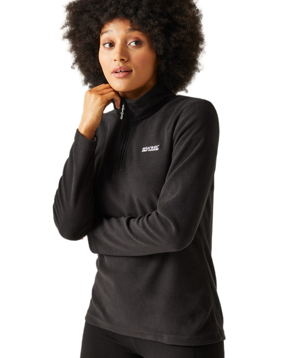 Black Coloured Regatta Womens Sweethart Lightweight Half-Zip Fleece on white background 